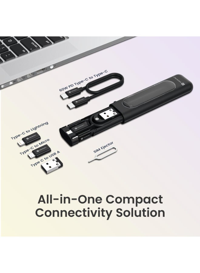 Portronics Snapcase 4 60W Multifunctional Fast Charging Data Cable Transparent Kit, Conversion Set USB A & Type C to Male Micro/Type C/Lightning, Data Transfer, Sim Storage, Sim Eject Pin,Pocket Size - Image 4